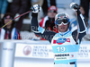 Aksel Lund Svindal of Norway reacts after winning the mens alpine ski World Cup Super-G race in Val Gardena, Italy, Friday, Dec. 18, 2009.
