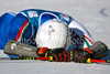 Massimiliano Blardone of Italy lies exhausted on the finish area after winning the mens alpine ski World Cup Giant Slalom race in Alta Badia, Italy, Sunday, December 20, 2009.
