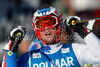 Davide Simoncelli of Italy reacts after placing second in the mens alpine ski World Cup Giant Slalom race in Alta Badia, Italy, Sunday, December 20, 2009.
