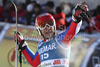 Cyprien Richard of France reacts in the finish area after the mens alpine ski World Cup Giant Slalom race in Alta Badia, Italy, Sunday, December 20, 2009.
