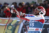 Cyprien Richard of France reacts in the finish area after the mens alpine ski World Cup Giant Slalom race in Alta Badia, Italy, Sunday, December 20, 2009.
