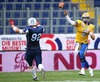 Lauri Vainio, (Team Finland, DL, #92) and  Anders Hermodsson, (Team Sweden, QB, #5) during the American Football European Championship 2014 group A game between Finland and Sweden at the NV Arena, St. Poelten, Austria on 2014/06/01.
