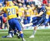 Fieldgoal with Janne Lehtinen, (Team Finland, QB, #8) and  Akseli Olin, (Team Finland, K, #1) during the American Football European Championship 2014 group A game between Finland and Sweden at the NV Arena, St. Poelten, Austria on 2014/06/01.
