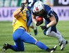 Marcus Christensson, (Team Sweden, DB, #33) and  Matias Sarvela, (Team Finland, RB, #39) during the American Football European Championship 2014 group A game between Finland and Sweden at the NV Arena, St. Poelten, Austria on 2014/06/01.
