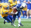 Lamin Saho, (Team Sweden, DB, #45) and  Tuomas Mankki, (Team Finland, WR, #84) during the American Football European Championship 2014 group A game between Finland and Sweden at the NV Arena, St. Poelten, Austria on 2014/06/01.
