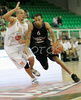 Spencer Dewarick (no.6) of Virtus Vidivici (R) and Gorenc Boris (no.10) of Union Olimpija (L) during match of 13th round of Basketball Euroleague 2007-08. Match between Union Olimpija, Ljubljana, Slovenia, and Virtus VidiVici, Bologna, Italy was played on 24th of January 2008 in Tivoli Arena in Ljubljana, Slovenia. Match was won by Union Olimpija, who defeated Virtus VidiVici with 75:60.
