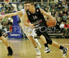 Di Bella Fabio (no.16) of Virtus Vidivici (R) and Goran Dragic (no.9) of Union Olimpija (L) during match of 13th round of Basketball Euroleague 2007-08. Match between Union Olimpija, Ljubljana, Slovenia, and Virtus VidiVici, Bologna, Italy was played on 24th of January 2008 in Tivoli Arena in Ljubljana, Slovenia. Match was won by Union Olimpija, who defeated Virtus VidiVici with 75:60.
