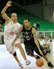 Spencer Dewarick (no.6) of Virtus Vidivici (R) and Gorenc Boris (no.10) of Union Olimpija (L) during match of 13th round of Basketball Euroleague 2007-08. Match between Union Olimpija, Ljubljana, Slovenia, and Virtus VidiVici, Bologna, Italy was played on 24th of January 2008 in Tivoli Arena in Ljubljana, Slovenia. Match was won by Union Olimpija, who defeated Virtus VidiVici with 75:60.
