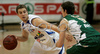 Ziga Zagorc (no.11) of Helios Domzale (L) and Goran Dragic (no.9) of Union Olimpija (R) during final match of Spar Cup 2007-08 between Union Olimpija, Ljubljana, Slovenia, and Helios Domzale, Slovenia. Match between Union Olimpija and Helios Domzale was played on 10th of February 2008 in Arena Kodeljevo in Ljubljana, Slovenia. Match and Cup was won by Union Olimpija, who defeated Helios Domzale in final match with 85:66.
