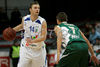 Jure Mocnik (no.14) of Helios Domzale (L) and Jan Mocnik (no.7) of Union Olimpija (R) during final match of Spar Cup 2007-08 between Union Olimpija, Ljubljana, Slovenia, and Helios Domzale, Slovenia. Match between Union Olimpija and Helios Domzale was played on 10th of February 2008 in Arena Kodeljevo in Ljubljana, Slovenia. Match and Cup was won by Union Olimpija, who defeated Helios Domzale in final match with 85:66.
