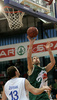 Hasan Rizvic (no.1) of Union Olimpija (R) scoring over Domen Zerak (no.13) of Helios Domzale (L) during final match of Spar Cup 2007-08 between Union Olimpija, Ljubljana, Slovenia, and Helios Domzale, Slovenia. Match between Union Olimpija and Helios Domzale was played on 10th of February 2008 in Arena Kodeljevo in Ljubljana, Slovenia. Match and Cup was won by Union Olimpija, who defeated Helios Domzale in final match with 85:66.
