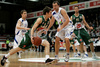 Goran Dragic (no.9) of Union Olimpija (L) attacking next to Domen Zerak (no.13) of Helios Domzale (R) during final match of Spar Cup 2007-08 between Union Olimpija, Ljubljana, Slovenia, and Helios Domzale, Slovenia. Match between Union Olimpija and Helios Domzale was played on 10th of February 2008 in Arena Kodeljevo in Ljubljana, Slovenia. Match and Cup was won by Union Olimpija, who defeated Helios Domzale in final match with 85:66.
