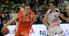 Milan Macvan (no.32) of KK Hemofarm Stada (L) and Andrej stimac (no.19) of KK Zadar (R) during first half finals match of Basketball NLB League final four between KK Zadar, Croatia and Hemofarm Stada, Vrsac, Serbia. Match between KK Zadar and Hemofarm Stada was played on 25th of April 2008 in Tivoli Arena in Ljubljana, Slovenia. Match was won by Hemofarm Stada, who defeated KK Zadar with 81:72.
