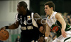 Milton Palacio (no.4) of KK Partizan Igokea (L) and Goran Dragic (no.9) of Union Olimpija (R) during second half finals match of Basketball NLB League final four between Union Olimpija, Ljubljana, Slovenia and Partizan Beograd, Serbia. Match between Union Olimpija and Partizan Begrad was played on 25th of April 2008 in Tivoli Arena in Ljubljana, Slovenia. Match was won by Partizan, who defeated Union Olimpija with 94:90.
