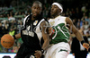 Milton Palacio (no.4) of KK Partizan Igokea (L) and Maurice Bailey (no.20) of Union Olimpija (R) during second half finals match of Basketball NLB League final four between Union Olimpija, Ljubljana, Slovenia and Partizan Beograd, Serbia. Match between Union Olimpija and Partizan Begrad was played on 25th of April 2008 in Tivoli Arena in Ljubljana, Slovenia. Match was won by Partizan, who defeated Union Olimpija with 94:90.
