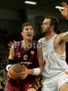 Primoz Brezec (no.12) of Lottomatica Roma (L) and Mirza Begic (no.15) of Union Olimpija (R) during match of Basketball Euroleague between Union Olimpija, Ljubljana, Slovenia and Lottomatica Roma, Italy. Match between Union Olimpija and Lottomatica Roma was played on 6th of November 2008 in Tivoli Arena in Ljubljana, Slovenia.
