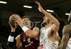 Primoz Brezec (no.12) of Lottomatica Roma (L) and Mirza Begic (no.15) of Union Olimpija (R) during match of Basketball Euroleague between Union Olimpija, Ljubljana, Slovenia and Lottomatica Roma, Italy. Match between Union Olimpija and Lottomatica Roma was played on 6th of November 2008 in Tivoli Arena in Ljubljana, Slovenia.

