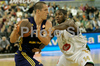 Casey Jacobsen (no.4) of Alba Berlin (L) and Franklin Robinson (no.14) of Union Olimpija (R) during match of Basketball Euroleague between Union Olimpija, Ljubljana, Slovenia and Alba Berlin, Germany. Match between Union Olimpija and Alba Berlin was played on 27th of November 2008 in Tivoli Arena in Ljubljana, Slovenia.
