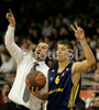 Head coach of Alba Berlin, Luka Pavicevic (L) and Steffen Hamann (no.6) of Alba Berlin (R) during match of Basketball Euroleague between Union Olimpija, Ljubljana, Slovenia and Alba Berlin, Germany. Match between Union Olimpija and Alba Berlin was played on 27th of November 2008 in Tivoli Arena in Ljubljana, Slovenia.

