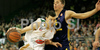 Vlado Ilievski (no.6) of Union Olimpija (L) and Steffen Hamann (no.6) of Alba Berlin (R) during match of Basketball Euroleague between Union Olimpija, Ljubljana, Slovenia and Alba Berlin, Germany. Match between Union Olimpija and Alba Berlin was played on 27th of November 2008 in Tivoli Arena in Ljubljana, Slovenia.
