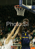 Ansu Sesay (no.9) of Alba Berlin (R) and Vlado Ilievski (no.6) of Union Olimpija (L) during match of Basketball Euroleague between Union Olimpija, Ljubljana, Slovenia and Alba Berlin, Germany. Match between Union Olimpija and Alba Berlin was played on 27th of November 2008 in Tivoli Arena in Ljubljana, Slovenia.

