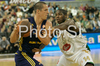 Casey Jacobsen (no.4) of Alba Berlin (L) and Franklin Robinson (no.14) of Union Olimpija (R) during match of Basketball Euroleague between Union Olimpija, Ljubljana, Slovenia and Alba Berlin, Germany. Match between Union Olimpija and Alba Berlin was played on 27th of November 2008 in Tivoli Arena in Ljubljana, Slovenia.
