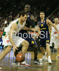 Vladimir Golubovic (no.21) of Union Olimpija (L) and Ansu Sesay (no.9) of Alba Berlin (R) during match of Basketball Euroleague between Union Olimpija, Ljubljana, Slovenia and Alba Berlin, Germany. Match between Union Olimpija and Alba Berlin was played on 27th of November 2008 in Tivoli Arena in Ljubljana, Slovenia.
