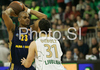 Immanuel Mcelroy (no.23) of Alba Berlin (L) and Saso Ozbolt (no.31) of Union Olimpija (R) during match of Basketball Euroleague between Union Olimpija, Ljubljana, Slovenia and Alba Berlin, Germany. Match between Union Olimpija and Alba Berlin was played on 27th of November 2008 in Tivoli Arena in Ljubljana, Slovenia.

