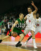 Ferran Lavina (no.18) of DKV Joventut (L) and Mirza Begic (no.15) of Union Olimpija (R) during match of Basketball Euroleague between Union Olimpija, Ljubljana, Slovenia and DKV Joventut, Badalona, Spain. Match between Union Olimpija and DKV Joventut was played on 4th of December 2008 in Tivoli Arena in Ljubljana, Slovenia.
