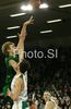 Henk Norel (no.17) of DKV Joventut (L) shooting over Mirza Begic (no.15) of Union Olimpija (R) during match of Basketball Euroleague between Union Olimpija, Ljubljana, Slovenia and DKV Joventut, Badalona, Spain. Match between Union Olimpija and DKV Joventut was played on 4th of December 2008 in Tivoli Arena in Ljubljana, Slovenia.
