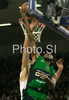 Bracey Wright (no.6) of DKV Joventut scoring during match of Basketball Euroleague between Union Olimpija, Ljubljana, Slovenia and DKV Joventut, Badalona, Spain. Match between Union Olimpija and DKV Joventut was played on 4th of December 2008 in Tivoli Arena in Ljubljana, Slovenia.
