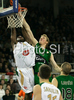 Franklin Robinson (no.14) of Union Olimpija (L) and Jan-Hendrick Jagla (no.14) of DKV Joventut (R) during match of Basketball Euroleague between Union Olimpija, Ljubljana, Slovenia and DKV Joventut, Badalona, Spain. Match between Union Olimpija and DKV Joventut was played on 4th of December 2008 in Tivoli Arena in Ljubljana, Slovenia.
