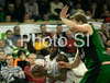 Franklin Robinson (no.14) of Union Olimpija (L) and Jan-Hendrick Jagla (no.14) of DKV Joventut (R) during match of Basketball Euroleague between Union Olimpija, Ljubljana, Slovenia and DKV Joventut, Badalona, Spain. Match between Union Olimpija and DKV Joventut was played on 4th of December 2008 in Tivoli Arena in Ljubljana, Slovenia.
