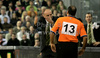 Coach of Union Olimpija Jure Zdovc (L) during verbal fight with referee  during match of Basketball Euroleague between Union Olimpija, Ljubljana, Slovenia and Maccabi Electra, Tel Aviv, Israel. Match between Union Olimpija and Maccabi Electra was played on 3rd of December 2009 in Tivoli Arena in Ljubljana, Slovenia.
