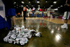 Papers fans were throwing to court after coach of Union Olimpija, Jure Zdovc earned himself technical fault during match of Basketball Euroleague between Union Olimpija, Ljubljana, Slovenia and Maccabi Electra, Tel Aviv, Israel. Match between Union Olimpija and Maccabi Electra was played on 3rd of December 2009 in Tivoli Arena in Ljubljana, Slovenia.
