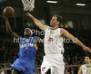 Doron Perkins (no.8) of Maccabi Electra (L) and Dusan Djordjevic (no.10) of Union Olimpija (R) during match of Basketball Euroleague between Union Olimpija, Ljubljana, Slovenia and Maccabi Electra, Tel Aviv, Israel. Match between Union Olimpija and Maccabi Electra was played on 3rd of December 2009 in Tivoli Arena in Ljubljana, Slovenia.
