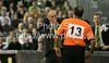 Coach of Union Olimpija Jure Zdovc (L) during verbal fight with referee  during match of Basketball Euroleague between Union Olimpija, Ljubljana, Slovenia and Maccabi Electra, Tel Aviv, Israel. Match between Union Olimpija and Maccabi Electra was played on 3rd of December 2009 in Tivoli Arena in Ljubljana, Slovenia.
