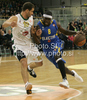 Doron Perkins (no.8) of Maccabi Electra (R) and Dusan Djordjevic (no.10) of Union Olimpija (L) during match of Basketball Euroleague between Union Olimpija, Ljubljana, Slovenia and Maccabi Electra, Tel Aviv, Israel. Match between Union Olimpija and Maccabi Electra was played on 3rd of December 2009 in Tivoli Arena in Ljubljana, Slovenia.
