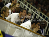Sasu Salin (L) with his still un-registered teammates observing match from spectators seats during match of NLB Adriatic basketball League between Union Olimpija and Krka. Match of NLB Adriatic basketball League between Union Olimpija, Ljubljana, Slovenia and Krka, Novo Mesto, Slovenia was played in Tivoli Arena, Ljubljana, Slovenia, on Friday, 15th of October 2010.
