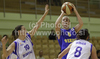 Frida Eldebrink (no.6) of Sweden (M) shooting over Natasa Vene (no.10) of Slovenia (L) and Martina Dover (no.8) of Slovenia (R) during Women FIBA Basketball Division B group A match between Slovenia and Sweden. Match of 4th round of Women FIBA Basketball Division B group A competition was played in Vitranc Arena in Kranjska Gora, Slovenia, on 5th od June 2011.

