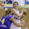 Lea Jagodic (no.12) of Slovenia (R) and Josefin Olheim (no.4) of Sweden (L) during Women FIBA Basketball Division B group A match between Slovenia and Sweden. Match of 4th round of Women FIBA Basketball Division B group A competition was played in Vitranc Arena in Kranjska Gora, Slovenia, on 5th od June 2011.
