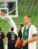 Sasu Salin (no.13) of Union Olimpija warming up before match of 7th round of Turkish Airlines Basketball Euroleague between Union Olimpija, Ljubljana, Slovenia and Montepaschi Siena, Italy. Match of Turkish Airlines Basketball Euroleague between Union Olimpija and Montepaschi Siena was played in Stozice Arena, Ljubljana, Slovenia, on Thursday, 1st of December 2011.

