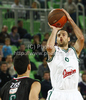 Aleksandar Capin (no.6) of Union Olimpija (R) and Nikolaos Zizis (no.6) of Montepaschi Siena (L) during match of 7th round of Turkish Airlines Basketball Euroleague between Union Olimpija, Ljubljana, Slovenia and Montepaschi Siena, Italy. Match of Turkish Airlines Basketball Euroleague between Union Olimpija and Montepaschi Siena was played in Stozice Arena, Ljubljana, Slovenia, on Thursday, 1st of December 2011.
