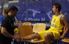 Marcus Eriksson of Sweden is being treated by physiotherapist of Swedish team, Karandish Emad, during FIBA U-20 European Championships match between Slovenia and Sweden. Match between Slovenia and Sweden of FIBA U-20 European basketball Championships was played on Friday, 13th of July 2012 in Domzale, Slovenia.
