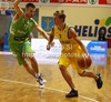 Tobias Borg of Sweden (R) and Matej Rojc of Slovenia (L) during FIBA U-20 European Championships match between Slovenia and Sweden. Match between Slovenia and Sweden of FIBA U-20 European basketball Championships was played on Friday, 13th of July 2012 in Domzale, Slovenia.
