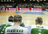 Teemu Rannikko (no.9) of Union Olimpija (L) and Sasu Salin (no.10) of Union Olimpija (R) on reserve bench during Slovenia Super cup basketball match between last years Slovenia Cup champions team, KK Union Olimpija and Slovenia national championships winning team KK Krka-Telekom. Match between Union Olimpija, Ljubljana, and KK Krka-Telekom, Novo Mesto, was played in in Grosuplje, Slovenia, on Tuesday, 25th of September 2012.
