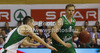 Teemu Rannikko (no.9) of Union Olimpija (R) and Matej Rojc (no.6) of KK Krka-Telekom (L) during Slovenia Super cup basketball match between last years Slovenia Cup champions team, KK Union Olimpija and Slovenia national championships winning team KK Krka-Telekom. Match between Union Olimpija, Ljubljana, and KK Krka-Telekom, Novo Mesto, was played in in Grosuplje, Slovenia, on Tuesday, 25th of September 2012.
