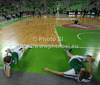 Sasu Salin of Union Olimpija (R) and his teammate Teemu Rannikko (L) during warmup before start of Turkish Airlines Euroleague basketball match of second round between Union Olimpija, Ljubljana, Slovenia and Fenerbahce Ulker, Istanbul, Turkey. Match between Union Olimpija and Fenerbahce Ulker was played in in Stozice Arena in Ljubljana, Slovenia, on Friday, 19th of October 2012.
