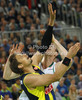 David Andersen (no.13) of Fenerbahce Ulker (front) and Dino Muric (no.11) of Union Olimpija (back) during Turkish Airlines Euroleague basketball match of second round between Union Olimpija, Ljubljana, Slovenia and Fenerbahce Ulker, Istanbul, Turkey. Match between Union Olimpija and Fenerbahce Ulker was played in in Stozice Arena in Ljubljana, Slovenia, on Friday, 19th of October 2012.
