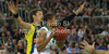 Dominic Waters (no.4) of Union Olimpija (R) and David Andersen (no.13) of Fenerbahce Ulker (L) during Turkish Airlines Euroleague basketball match of second round between Union Olimpija, Ljubljana, Slovenia and Fenerbahce Ulker, Istanbul, Turkey. Match between Union Olimpija and Fenerbahce Ulker was played in in Stozice Arena in Ljubljana, Slovenia, on Friday, 19th of October 2012.
